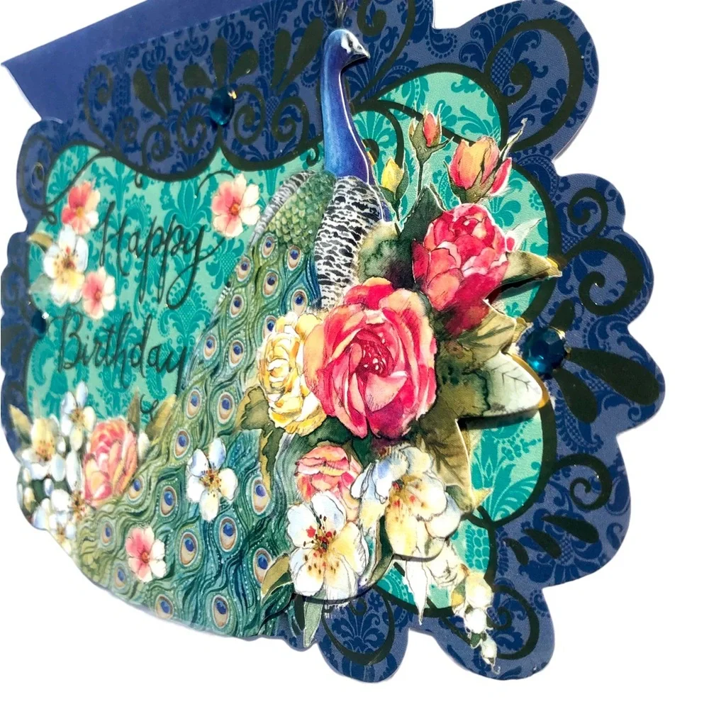 Punch Studio Single(1) 3D Die-Cut Birthday Peacock Card Env+Seal 5” x 7” (68721)